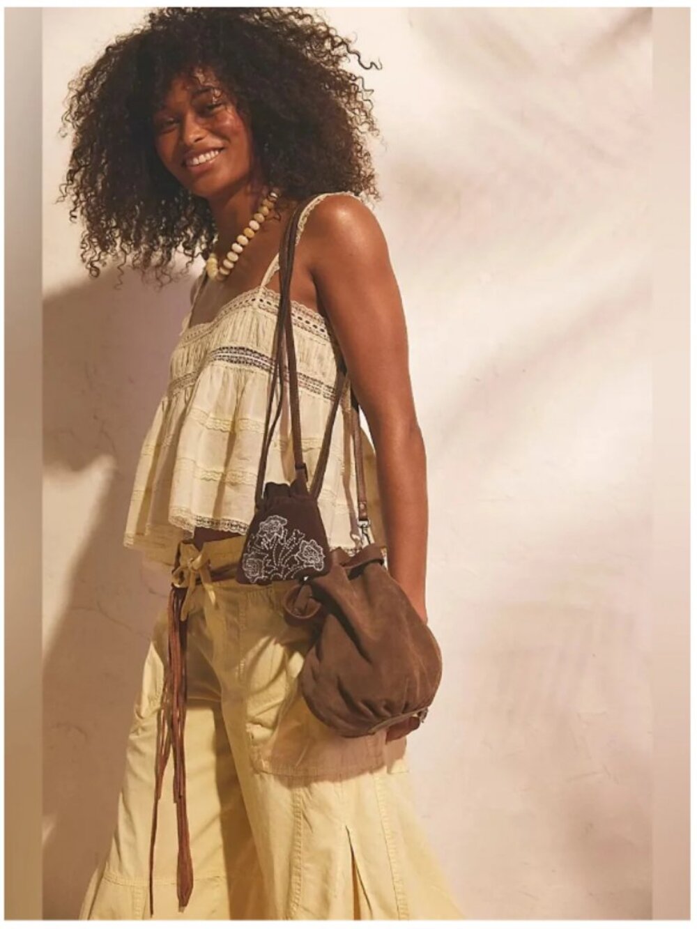 Free People Suki Mini Tote Suede Leather Brown Slouchy Crossbody Bag - NEW - Picture 1 of 12
